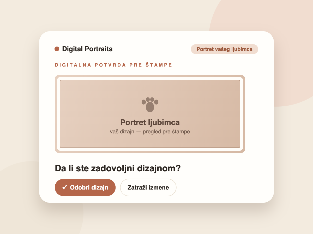 Digital preview of pet portrait for approval before printing